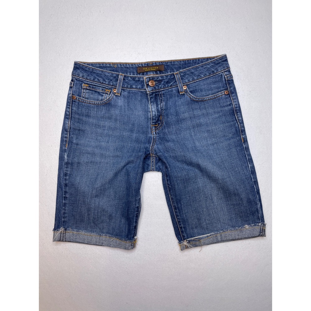 The Limited Women Shorts Denim Bermuda Cuffed Raw Hem Size 6 Blue